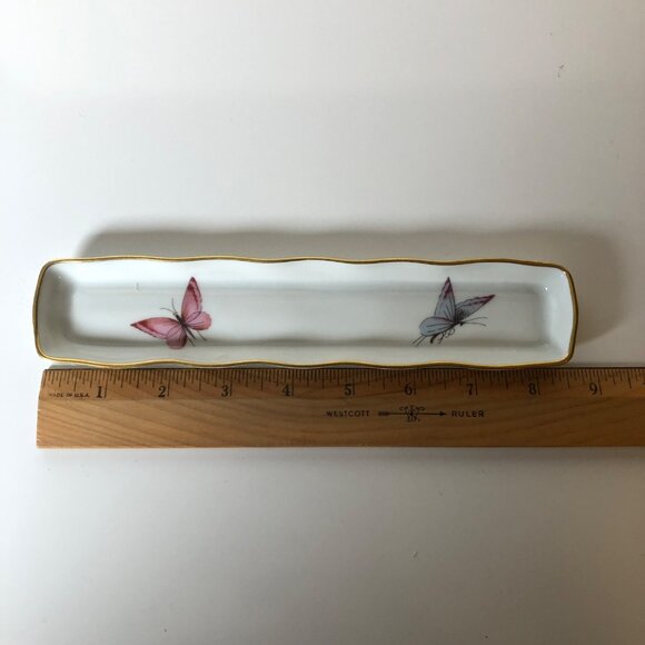 Limoges France Porcelain Pen Tray Butterfly Design Home Office Decor 8.5x5 - Picture 4 of 8